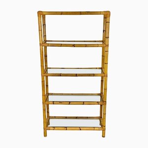 Étagère Bookcase in Bamboo Rattan and Glass, Italy, 1960s