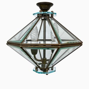 Lámpara de araña italiana octogonal en forma de diamante de estilo Fontana Arte, años 50