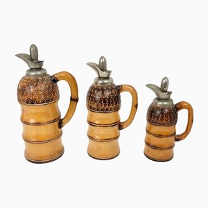 Wood Bamboo Thermos Decanters by Aldo Tura for Macabo Milano, Italy, 1950s, Set of 3