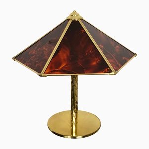 Vintage Brass & Faux Tortoise Acrylic Table Lamp by Sciolari, Italy, 1970s