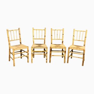 Vintage Italian Chairs in Straw and Bamboo, 1960s, Set of 4