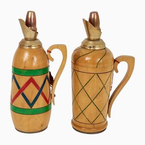 Vintage Wooden Thermos Pitchers, Italy, 1950s, Set of 2