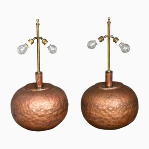 Huge Copper & Brass Table Lamps, Italy, 1970s, Set of 2