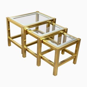 Brass, Glass & Chrome Side Coffee Tables, 1970s, Set of 3