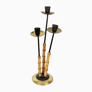 Bamboo & Brass Candleholder, Italy, 1970s