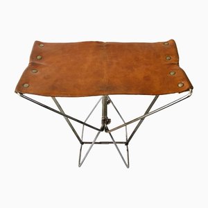 Little Industrial Brown Leather & Metal Folding Portable Stool