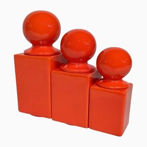 Cajas de cerámica esmaltada en naranja de Pino Spagnolo para Sicart, Italy. Juego de 3