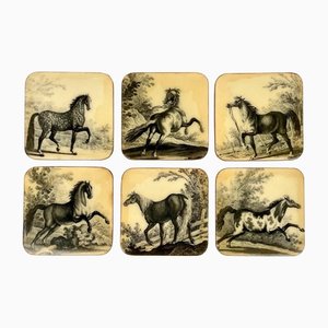 Lacquered Wood Horse Coasters, Italy, 1950s, Set of 6