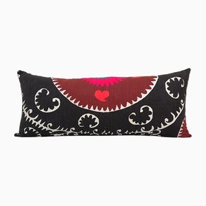 Long Vintage Black Cotton Suzani Pillow Cover