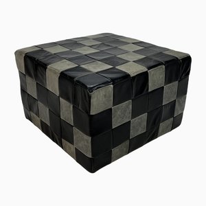 Pouf vintage in pelle patchwork, anni '80