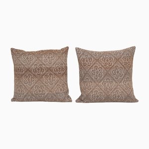 Vintage Geometric Handwoven Organic Kilim Pillows, Set of 2
