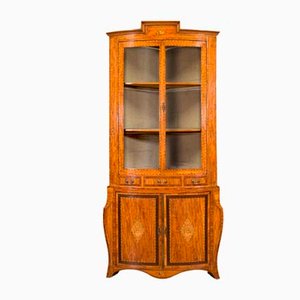 Antique Dutch Satinwood Showcase Corner Cabinet, 1880