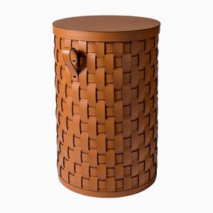 Tall Leather Demetra Round Basket