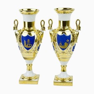 Empire Porcelain Vases in Amphora Form with Fine Gold Painting, Paris, Early 19th Century, Set of 2