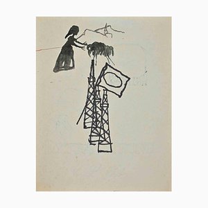 Mino Maccari, The Petrol, Aquarellzeichnung, Mitte des 20. Jh