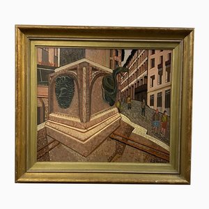Roberto Gherardi, Fontaine à Bel-air, Genève, 1979, Oil on Wood, Framed