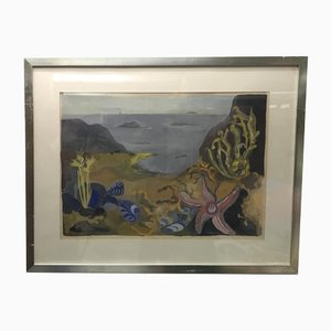 Ellisif, Bord de mer animé, 1941, Watercolor on Paper, Framed