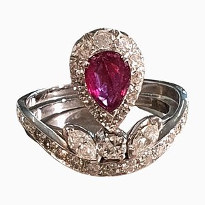 Natural Ruby & Diamond 18k Gold Ring