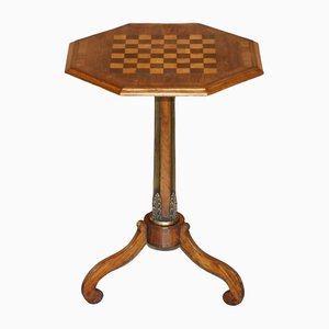 Antique Regency Hardwood & Brass Inlaid Side Tables With Chessboard, Set of 2