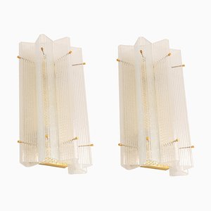 Huge Triangular Frosted Glass Wall Sconces from Limburg, Germany, 1960s, Set of 2