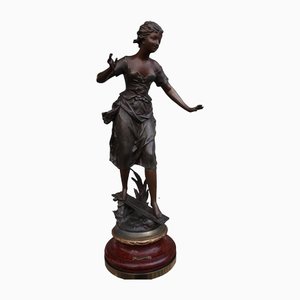 Estatua francesa Beautiful Girl con base de madera de Rancoulet