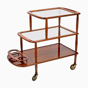 Mid-Century Italian Walnut Wood & Glass Bar Cart by Lacca, 1950s