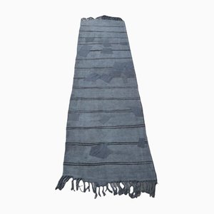 Long Striped Night Blue Hemp Rug