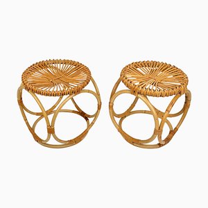 Bamboo Rattan Round Stools or Side Tables, Italy, 1970s, Set of 2