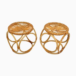 Runde Bambus Rattan Hocker oder Beistelltische, Italien, 1970er, 2er Set