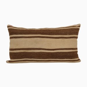 Striped Wool Organic Turkish Kilim Lumbar Cushion Cover