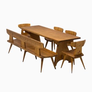 Pine Dining Table by Jakob Kielland-Brandt for I. Christiansen, Set of 6