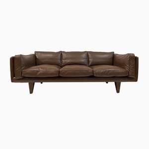 Danish V11 Sofa in Brown Leather by Illum Wikkelso for Holger Christiansen, 1960s