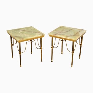 Vintage French Brass & Onyx Side Tables, Set of 2