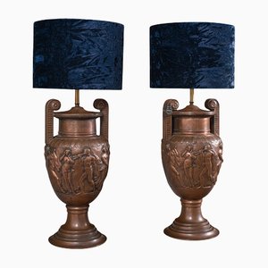 Lampade da tavolo antiche vittoriane in bronzo, set di 2