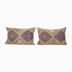 Ethnic Oushak Lumbar Rug Pillow Covers from Vintage Pillow Store Contemporary, Set of 2
