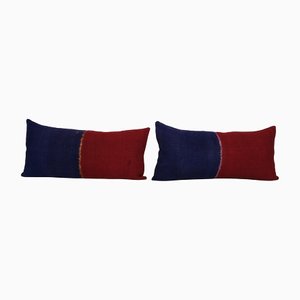 Vintage Handmade Striped Red Organic Bench Pillow Covers from Vintage Pillow Store Contemporary, Set of 2