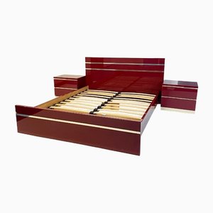 Hollywood Regency Burgundy Double Bed & Bedside Tables by Eric Maville, 1970s, Set of 3