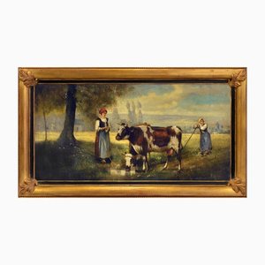 Emilio Pergola, Countryside Scene, Oil on Canvas, Framed