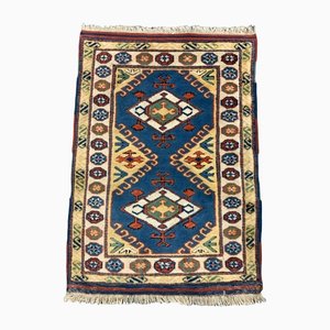 Vintage Turkish Oriental Tribal Kazak Rug in Red and Blue