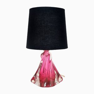 Lámpara de mesa de cristal en rosa de Val Saint Lambert