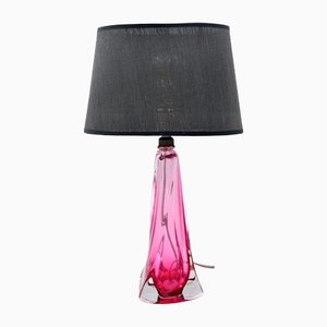 Crystal Table Lamp in Pink with Grey Shade from Val Saint Lambert