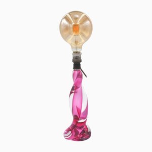 Lampe de Bureau Eclair en Cristal Rose et Transparent de Val Saint Lambert