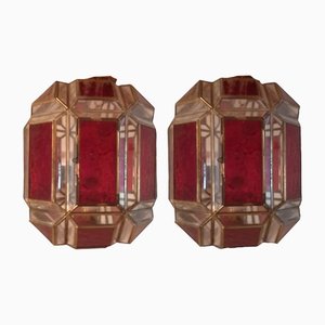 Mid-Century Spanish Red Glass Sconces, Set of 2