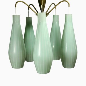 Large Cascading Lamp with Mint-Colored Glass Cones, 1950s