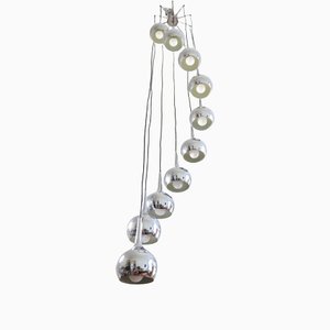 Cascading Lamp with Ten Chrome Globes from Bankamp, 1970s