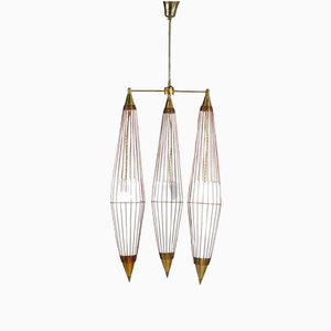 Italian Ceiling Lamp in Opaline and Brass Attributed to Angelo Lelii, 1950s