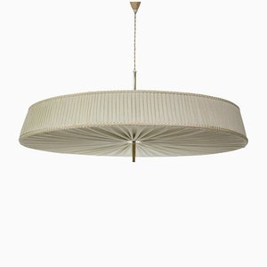 Large Swedish Fabric & Brass Ceiling Lamp in the Style of Paavo Tynell, 1950s