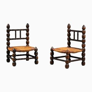 French Turned Wood Fireplace Chairs, 1960s, Set of 2