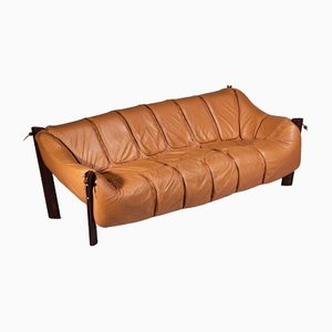 Large Brazilian MP 211 Sofa in Camel Leather by Percival Lafer, 1960s