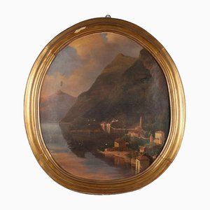 Landscape with Lake, Oil on Canvas, Framed